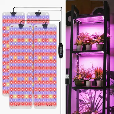 Produktbild von 528 LED Pflanzenlampe Vollspektrum,Pflanzenlicht Dimmbar mit Timer,Wachstumslampe für Zimmerpflanzen Gewächshaus Blumen(4 panel,rot,blau,warmweiß)