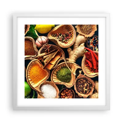 Produktbild von Gerahmtes Poster - Weißer Rahmen - Küche Essen Kräuter Gewürze - 40x40 cm - Wand Bild - Wanddeko - Wandbilder - Wandposter - Bilderrahmen - Bilder - Kunstdruck - Wandbild - P2WAC40x40-2844