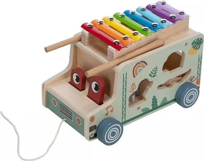 Zdjęcie produktu dla Drewniana zabawka do ciągnięcia Freeon Free2Play - Samochodzik z zwierzętami i pianinem
