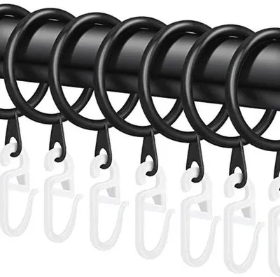 Productafbeelding van 40 Stuks Metalen Gordijnenringen met Kunststof Gordijnhaken - 30 mm Binnendiameter
