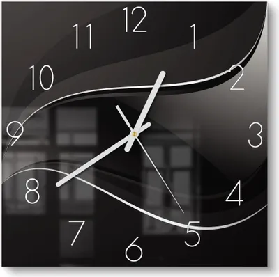Produktbild von DEQORI Glasuhr 30x30 cm Zahlen 'Dunkle Wellengrafik' Wanduhr Glas Uhr Design leise