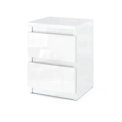 Produktbild von STIV Möbel | Nachttisch Weiß Hochglanz 30x30x40 cm | 2 Schubladen | Moderner Nachtschrank glänzend | Kompakter Beistelltisch Schlafzimmer