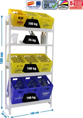 Produktbild von Simonrack Getränkekistenregal SIMONBOTTLE 8425437087820 weiß 100,0 x 30,0 x 180,0 cm