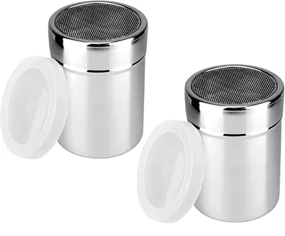 Produktbild von Puderzucker- und Kakaostreuer - Mit Deckel aus Edelstahl - Für Kaffee Gewürze und Mehl - 2 Stück