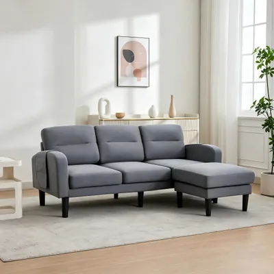 Produktbild von MODFU 3-Sitzer Ecksofa,L-förmiges Sofa mit Chaiselongue und 10 Stützfüße,Modulares Loungesofa mit Vliesstoffbezug,Grau