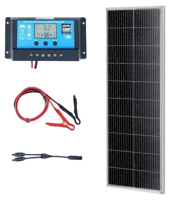 Obrázek produktu pro VEVOR 100W sada solárních panelů 12V monokrystalický solární modul plus regulátor nabíjení 8,33A solární systém Konverzní poměr 23 % Kompatibilní s bateriemi AGM, GEL, FLD, LI Ideální pro obytné automobily jachty doma