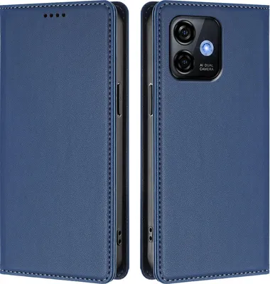 Image de Etui en cuir pour Ulefone Note 16 Pro, étui magnétique en cuirPolyuréthaneavec support Bleu foncé