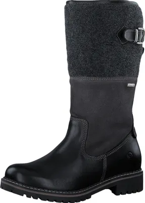 A black and gray boot on a white background.
