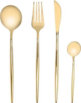 Produktbild von Set aus Goldbesteck - 24 Stück Gabel Löffel Edelstahl für Zuhause - Party Hochzeit Bankette Dessert Geschäft