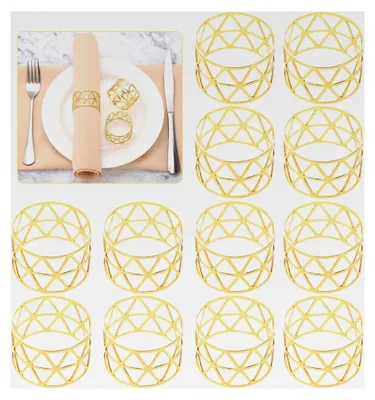 Produktbild von 12 Stück Serviettenringe, Gold Vintage Set für Hochzeiten, Weihnachten, Familienfeiern und festliche Tischdekoration.