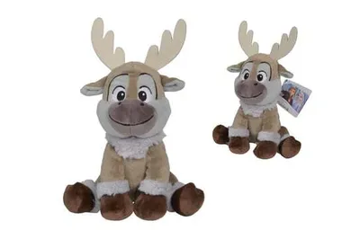 Two plush toys of a reindeer character from Disney's Frozen franchise, presented against a white background. The larger toy is in the foreground, facing forward, while a smaller one is in the background to the right.