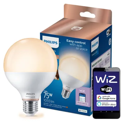 Zdjęcie produktu dla Philips Inteligentna żarówka LED G95, E27, 1055 lm, Wi-Fi/Bluetooth, Biały, Wi-Fi 4 (802.11n), 802.11b, 802.11g, LED, Plastik, E27