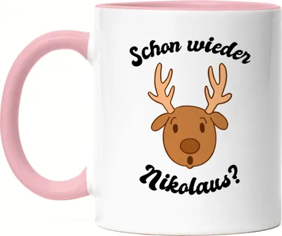 Produktbild von Schon Wieder Nikolaus Tasse rosa Tolle Geschenkidee als Weihnachtsgeschenk Weihnachten Elch Lustiges Motiv