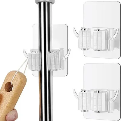 Obrázek produktu pro Průhledné nástěnné držáky na organizér na mopy – samolepicí – 4 ks