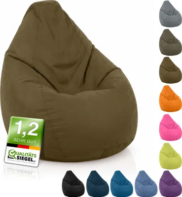Produktbild von Green Bean® Sitzsack mit Rückenlehne "Drop" 60x60x90cm - Indoor Sitzkissen 220L EPS Perlen Füllung - Olivgrün