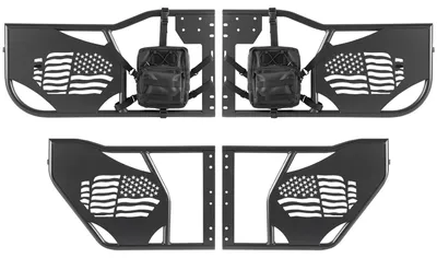 Imagen del producto de Puertas tubulares para Jeep, modelo de 4 puertas, compatibles con los modelos Jeep Wrangler JK Unlimited de 2007 a 2018. Puertas semitubulares de acero para uso todoterreno, tanto delanteras como traseras, con espejos retrovisores laterales certificados por DOT, bolsa de almacenamiento y almohadillas de goma