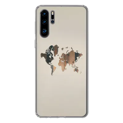 Produktbild von MuchoWow® Handyhülle Schutzhülle Hülle für Huawei P30 Pro Weltkarte -Holz - Regal Silikon Softcase Handy Hülle - Schutzdeckel