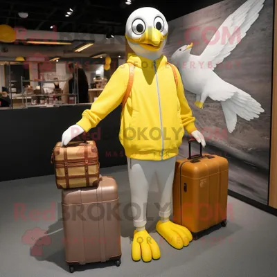 Imagen del producto de Personaje REDBROKOLY de disfraz de mascota Lemon Yellow Gull vestido con una sudadera y maletines