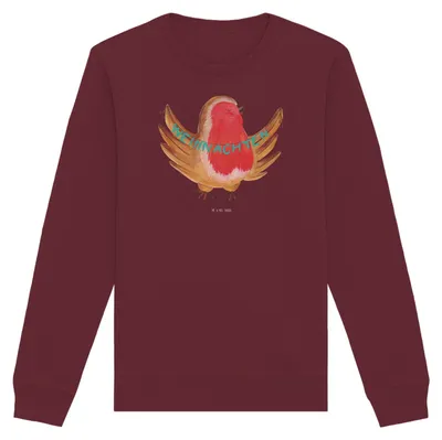 Produktbild von Mr. & Mrs. Panda Bio Sweatshirt Rotkehlchen Weihnachten Größe S - Burgundy - Geschenk, Weihnachtsmotiv, Baumwoll Pullover, Winter, Sweater, Pulli, Frohe, Weihnachtsgruß
