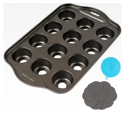 Produktbild von 12er Muffinform mit Silikonbürste, abnehmbarem Boden und Antihaftbeschichtung für Kuchen, Cupcakes und Muffins