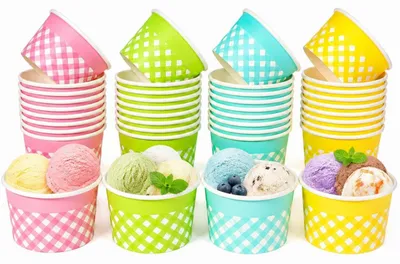 Productafbeelding van Papieren ijsbekers met papieren lepeltjes - inhoud: 165–180 ml - geschikt voor ijs, desserts, fruit en snacks - 40 stuks