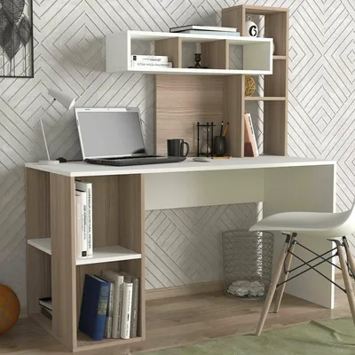 Produktbild von Recetto - Schreibtisch, 140x60x154h cm Weiß, 6 Regalböden