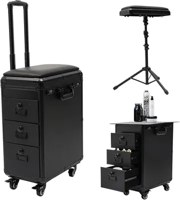 Obrázok produktu pre Kosmetický vozík – kozmetická taška – pre profesionálne použitie – odnímateľná pracovná doska – 42 x 28 x 53 cm – čierna
