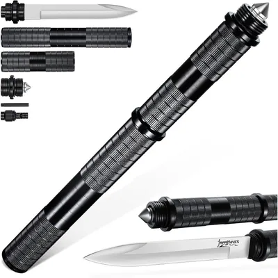 Productafbeelding van Jachtmes, outdoor, 5-in-1 overlevingstool, multitool, D2 staal, vast mes, glasbreker, fluit, zwart
