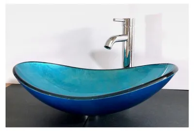 Produktbild von Ovales Aufsatzglaswaschbecken in Blau