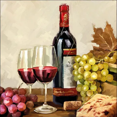 Produktbild von Servietten Papier 33x33cm 3-lagig mit Weinmotiv & Trauben 20 Stück