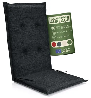Produktbild von Hochlehner Auflage Florence– Gartenstuhlauflage Hochlehner, Sitzkissen Stuhl, Stuhlkissen & Outdoor Kissen für Gartenmöbel, Farbe:schwarz, Anzahl:1