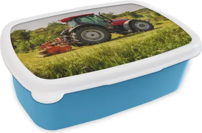 Produktbild von KitchenYeah® Lunchbox Brotzeit Brotdose 17x11 cm Traktor - Rot - Natur - Grün - Landleben Kinder Brotzeitdose - Lunch - Kunststoff  - Brotbüchse - Sandwichbox - Lunchbox für Kinder