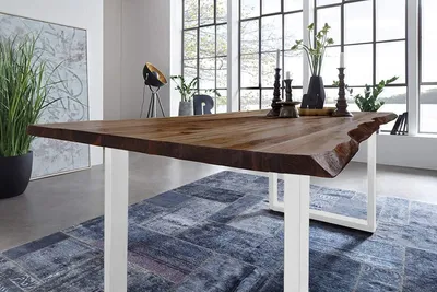 Produktbild von Esstisch Baumkante massiv Akazie nussbaum 280 x 100 weiß NOAH