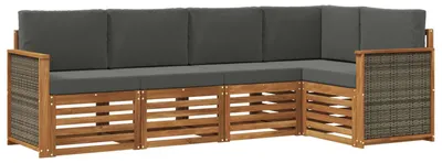 Image de Ensemble canapé d'angle vidaXL avec coussins (4 pièces), couleur nature et anthracite