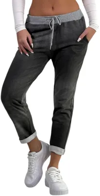Produktbild von 287 Mississhop Damen Hose Cargohose Blumen Sweatpants Jogginghose Baumwolle Freizeithose Boyfriend Jeans schwarz Model  28