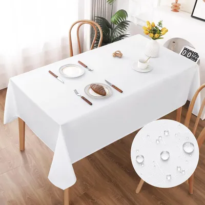 Productafbeelding van Tafelkleed, afwasbaar, linnenlook, 140x220 cm, polyester, wit, waterafstotend, krasbestendig