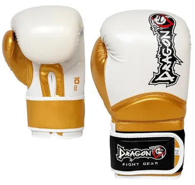 Image de Dragon 30025-P : Gants de boxe en carbone pour femmes et hommes – Gants de qualité professionnelle pour Muay Thai, kickboxing, MMA et entraînement – CuirPolyuréthanede haute qualité, disponibles en 8 oz, 10 oz, 12 oz (blanc et or), et 14 oz