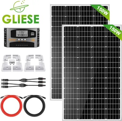 Produktbild von 300W Wohnmobil Set Mit Montage PV Halterung 12V Solarpanel Solarmodul Solaranlage Komplettpaket Inselanlage RV Boot