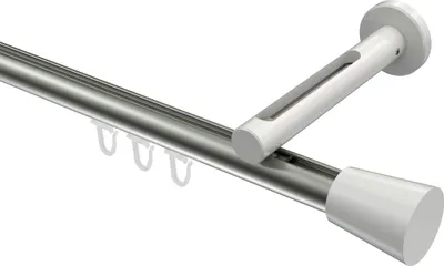 Produktbild von Interdeco Innenlaufstange / Gardinenstange mit Innenlauf Edelstahl-Optik / Weiß, Typ Siteno Sitra (Konus), 20 mm Ø 1-läufig, 400 cm