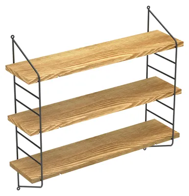Image de Étagère murale à 3 niveaux - Étagère suspendue pour la cuisine/bibliothèque - Structure en métal avec étagères en bois de pin - Montage mural pour salon/cuisine - 58 x 15 x 54,5 cm - Marron clair