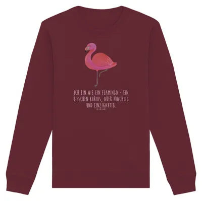 Produktbild von Mr. & Mrs. Panda Baumwoll Pullover Flamingo Classic Größe XL - Burgundy - Geschenk, Prächtig, Rosa, Stolz, Sweater, Spruch, Pulli, Ich, Sweatshirt