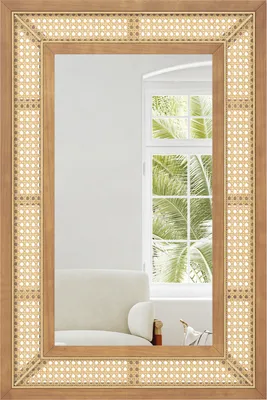 Zdjęcie produktu dla COSTWAY lustro ścienne rattanowe prostokątne 90x60cm, lustro dekoracyjne z drewnianą ramą i haczykami, poziome lub pionowe, dekoracyjne lustro do montażu ściennego nature
