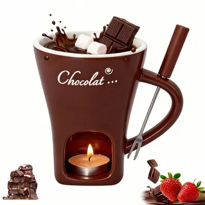 Immagine prodotto di Solidchoice - Ciotola in Vetroceramica per fonduta di cioccolato con forchetta