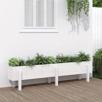 Image de Bacs de jardin surélevés 160x30x38 cm - Blanc - Bois massif de pin - Bac à légumes - Jardinière - Bac de culture