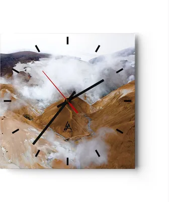 Produktbild von Wanduhr - Quadrat - Glasuhr - Berge Wolken Landschaft - 40x40cm - Schleichendes Uhrwerk - Lautlos - zum Aufhängen bereit - Dekoration Modern - Wanddekoration aus Glas - C3AC40x40-4711