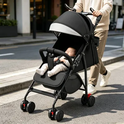 Produktbild von 2 in1 Buggy Kinderwagen Kinderbuggy mit Liegefunktion,5-Punkt-Sicherheitsgurt,Klappbar Sportwagen mit Verstellbarer Griff Schwarz