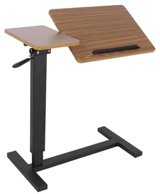 Image de Table de chevet sur lit, table d'appoint pour ordinateur portable - Table réglable en hauteur avec roulettes - Pour lit et canapé - Hauteur : 73,5–97 cm - Plateau : 75,5 x 40,8 cm - Structure en métal pliable - Marron