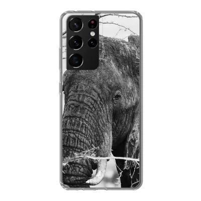 Produktbild von MuchoWow® Handyhülle Schutzhülle Hülle für Samsung Galaxy S21 Ultra Elefant - Tiere - Äste - Natur - Schwarz und weiß Silikon Softcase Handy Hülle - Mobiltelefon