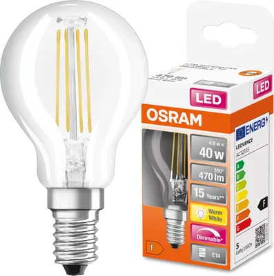 Obrázok produktu pre LEDVANCE 4058075437029, 4,8 W, 40 W, E14, 470 lm, 15000 h, Teplá biela