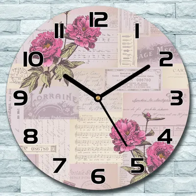 Produktbild von Wanduhr aus Glas Rund fi 30 Pfingstrosen grün Quarz Deko Schlafzimmer Büro